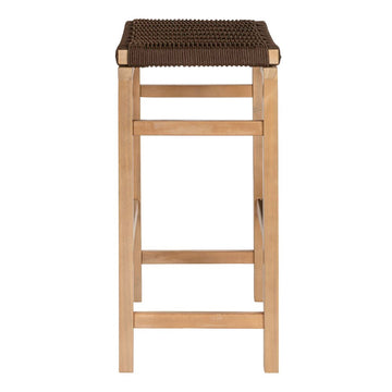 Armand 30" Modern Coastal Backless Acacia Wood Outdoor Bar Stool with Woven Rope Seat